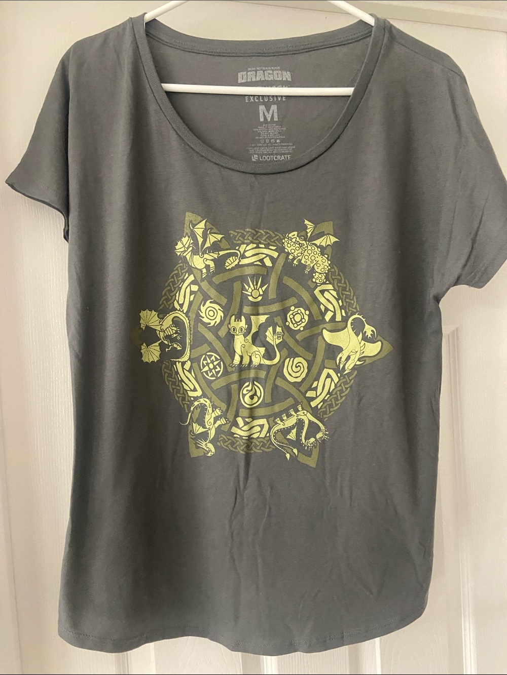 Loot Crate How To Train Your Dragon Gray Tee with Lime Mythic Emblem